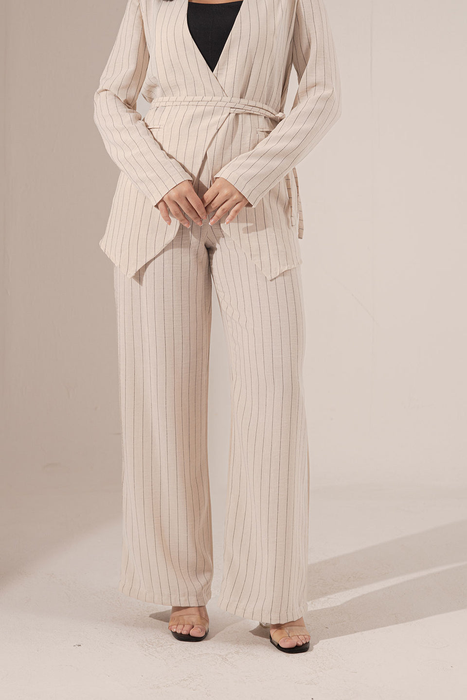 Beige Srtiped Linen Pants