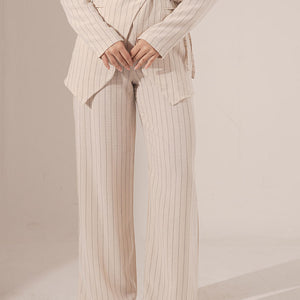 Beige Srtiped Linen Pants