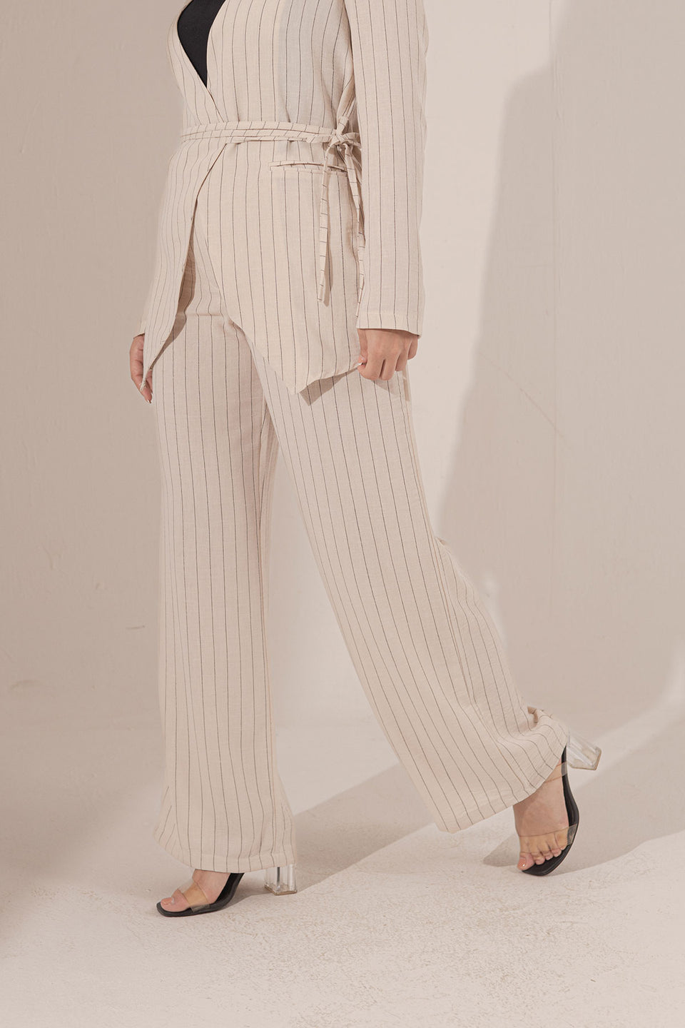 Beige Srtiped Linen Pants