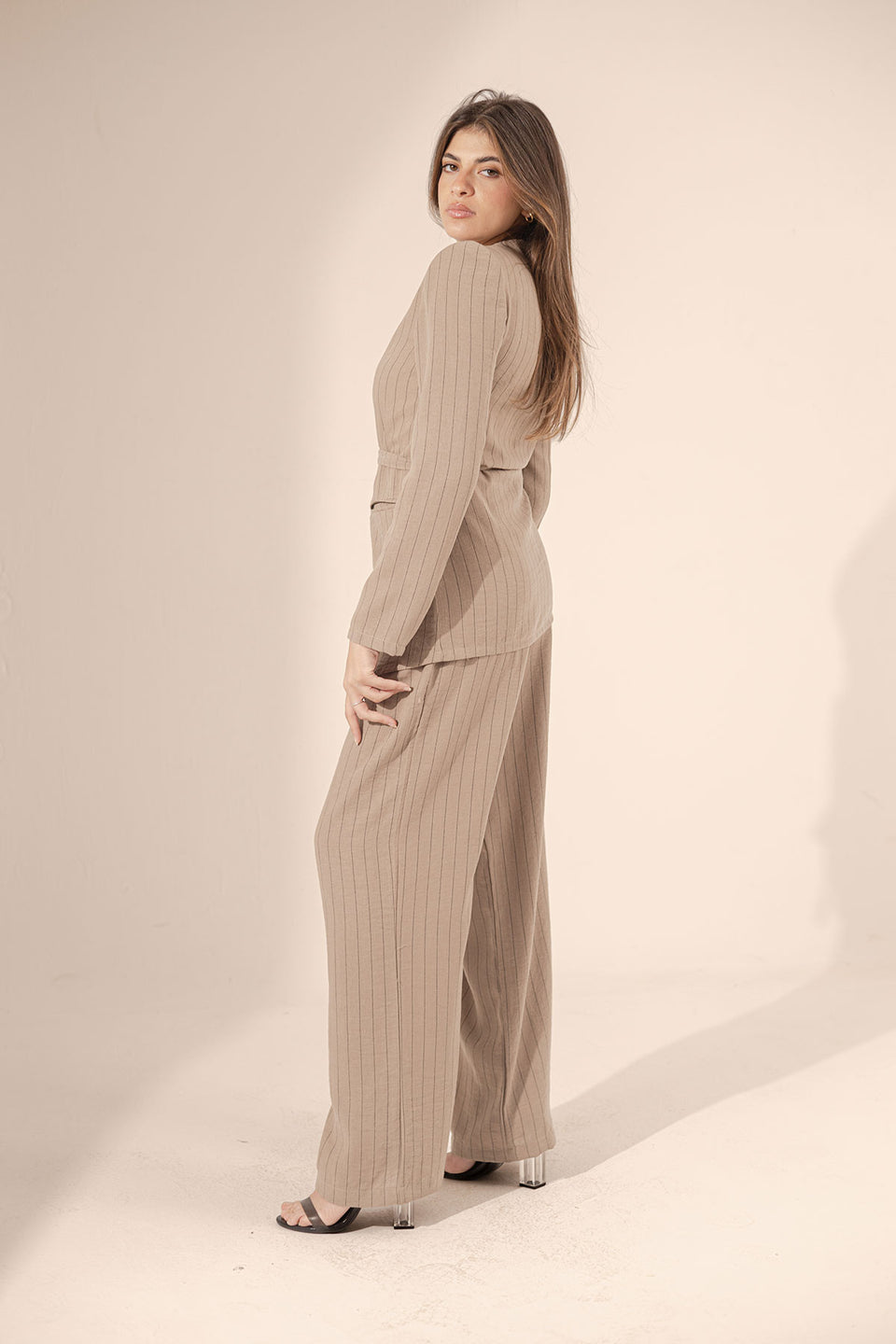 Coffe Srtiped Linen Pants