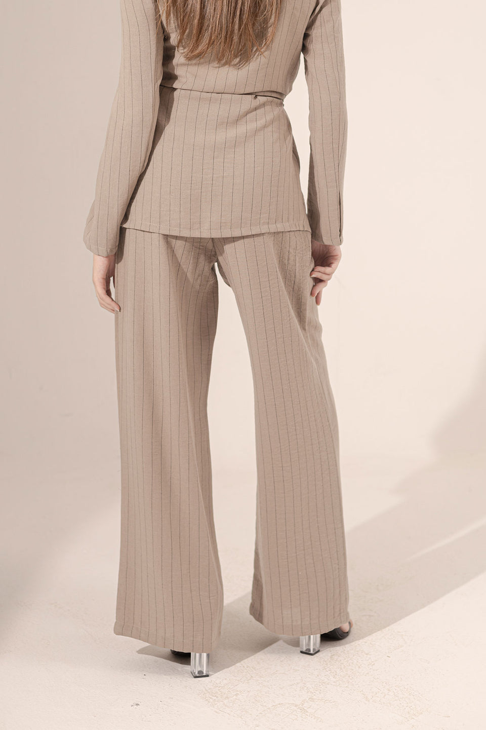 Coffe Srtiped Linen Pants