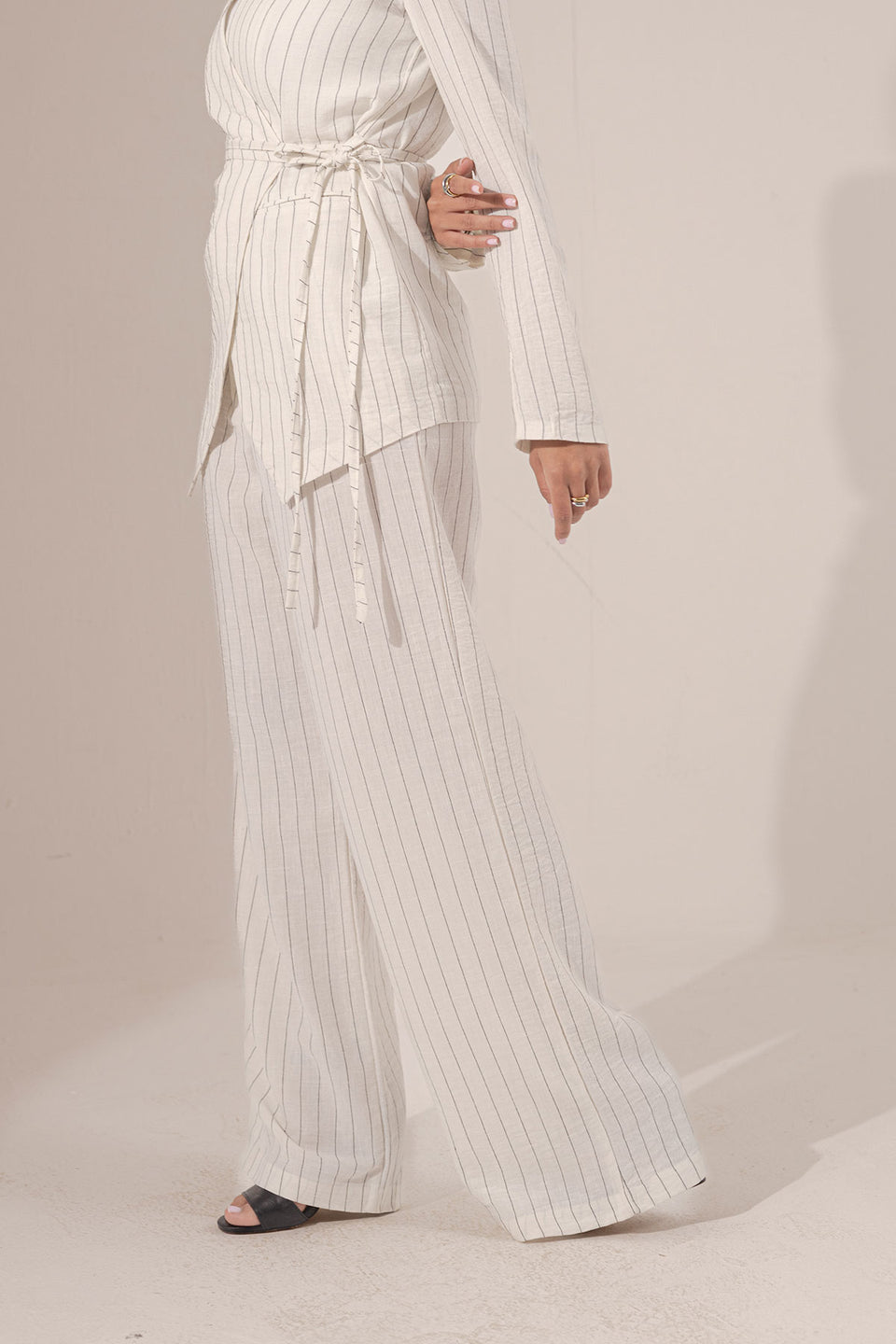 White Srtiped Linen Pants