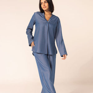 Blue Light Denim-Look Two-Piece Set