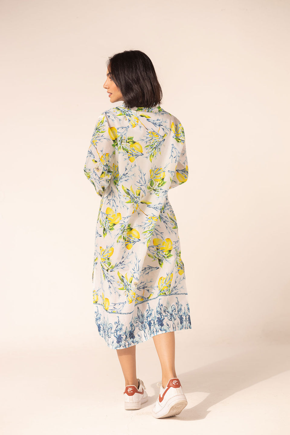 Blue Floral Shirt Dress with Ornamental Hem