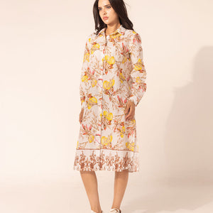 Brown Floral Shirt Dress with Ornamental Hem