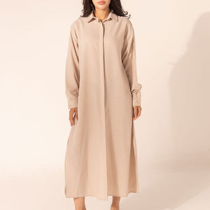 Beige Sparkle Linen Shirt Dress