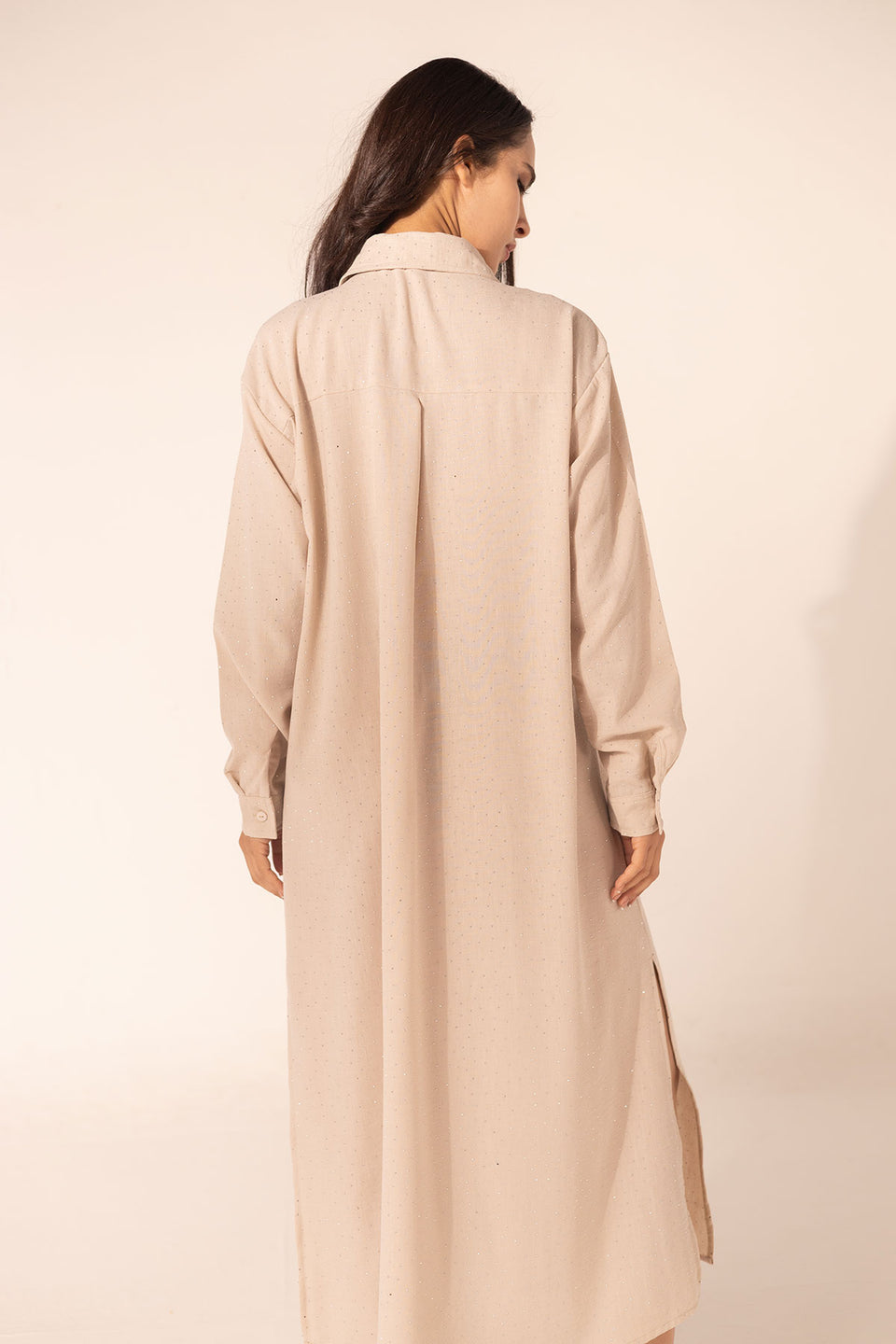 Beige Sparkle Linen Shirt Dress