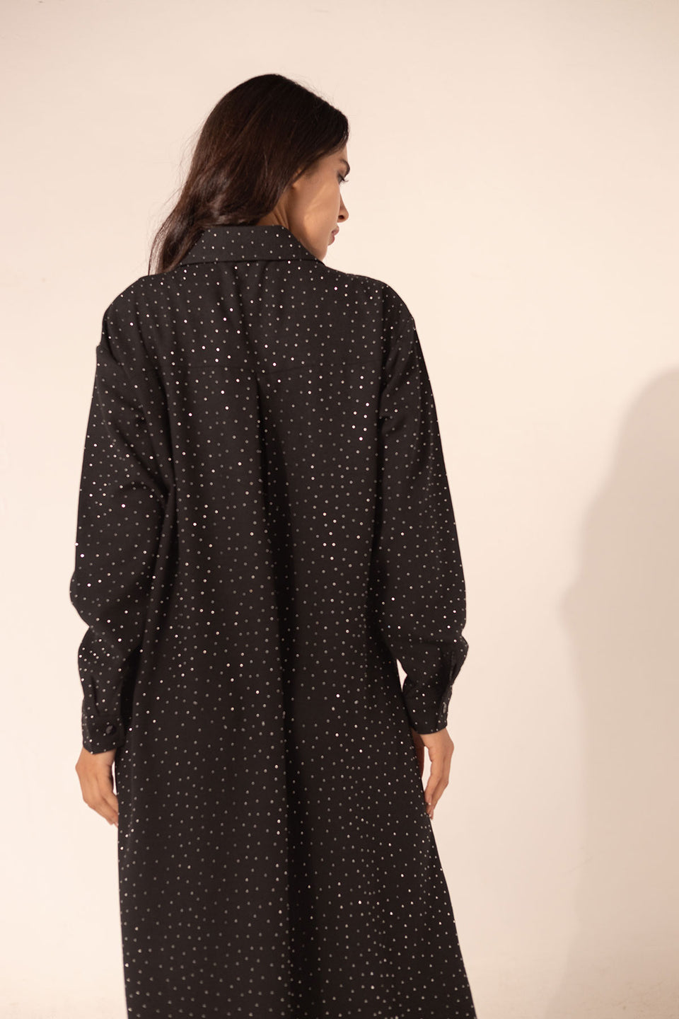 Black Sparkle Linen Shirt Dress