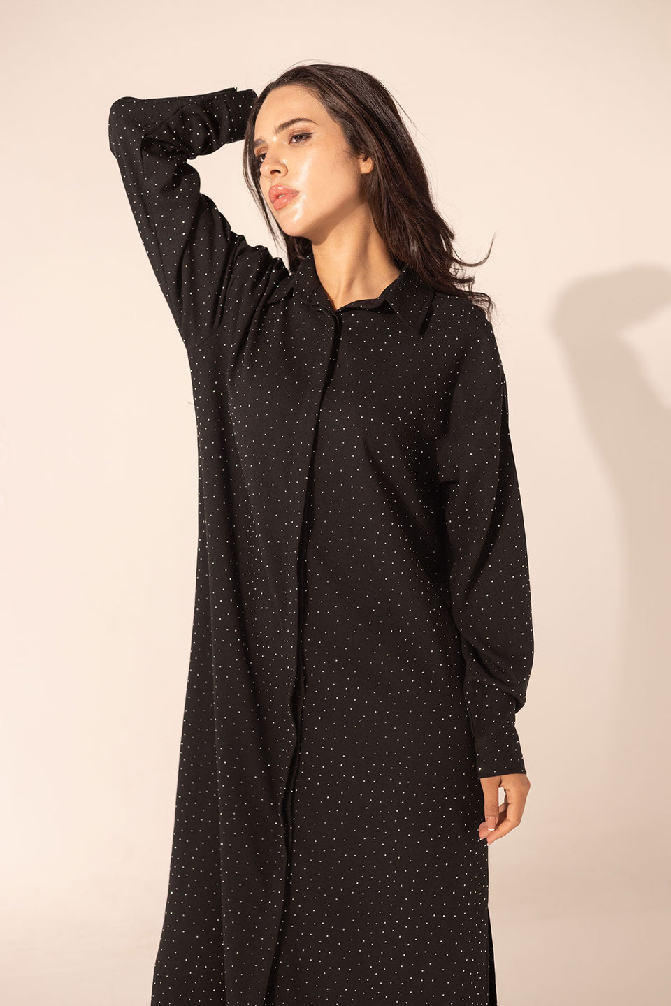 Black Sparkle Linen Shirt Dress