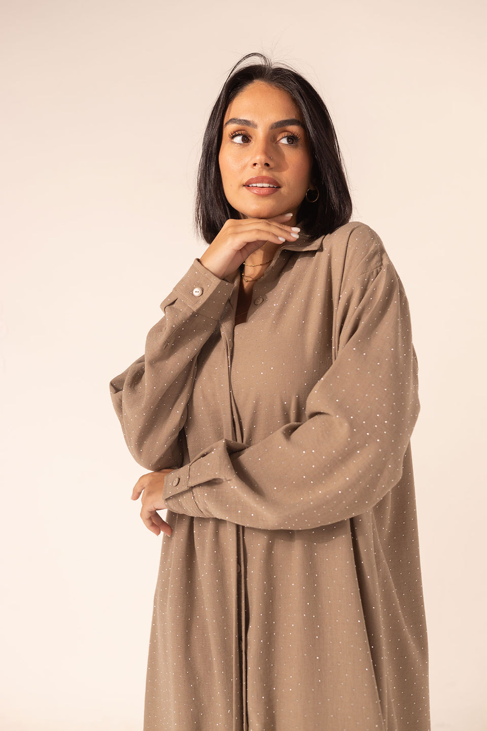 Coffe Sparkle Linen Shirt Dress