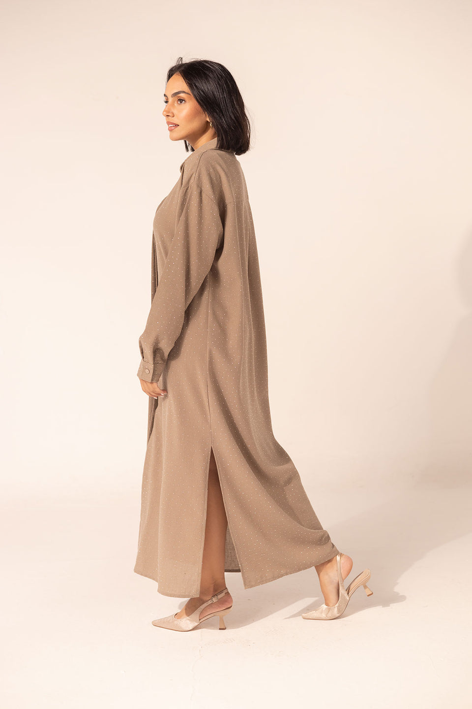 Coffe Sparkle Linen Shirt Dress