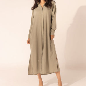 Olive Sparkle Linen Shirt Dress