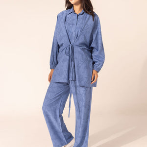 طقم أزرق قطعتين من الرايون المطبوع