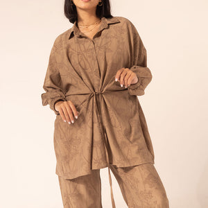 Brown Printed Rayon Modest Two-Piece Set