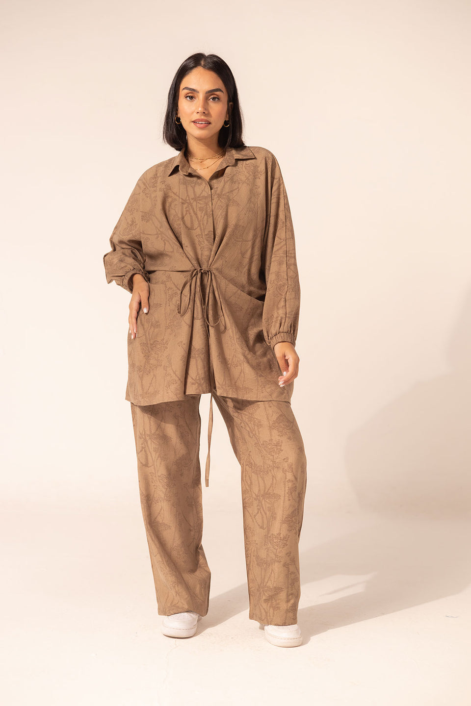 Brown Printed Rayon Modest Two-Piece Set