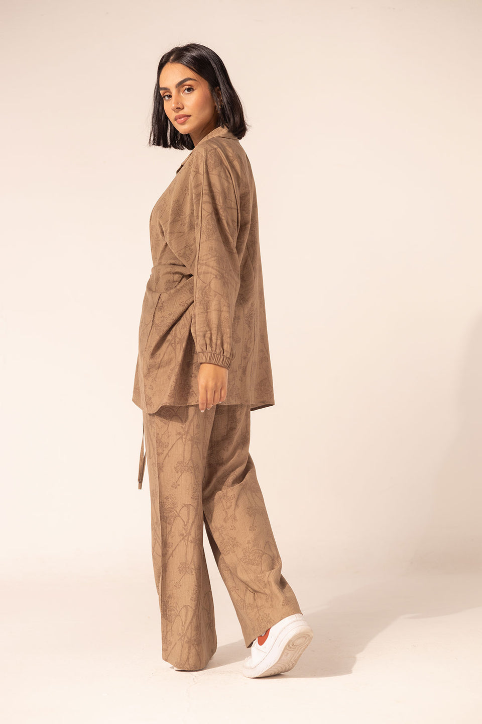 Brown Printed Rayon Modest Two-Piece Set