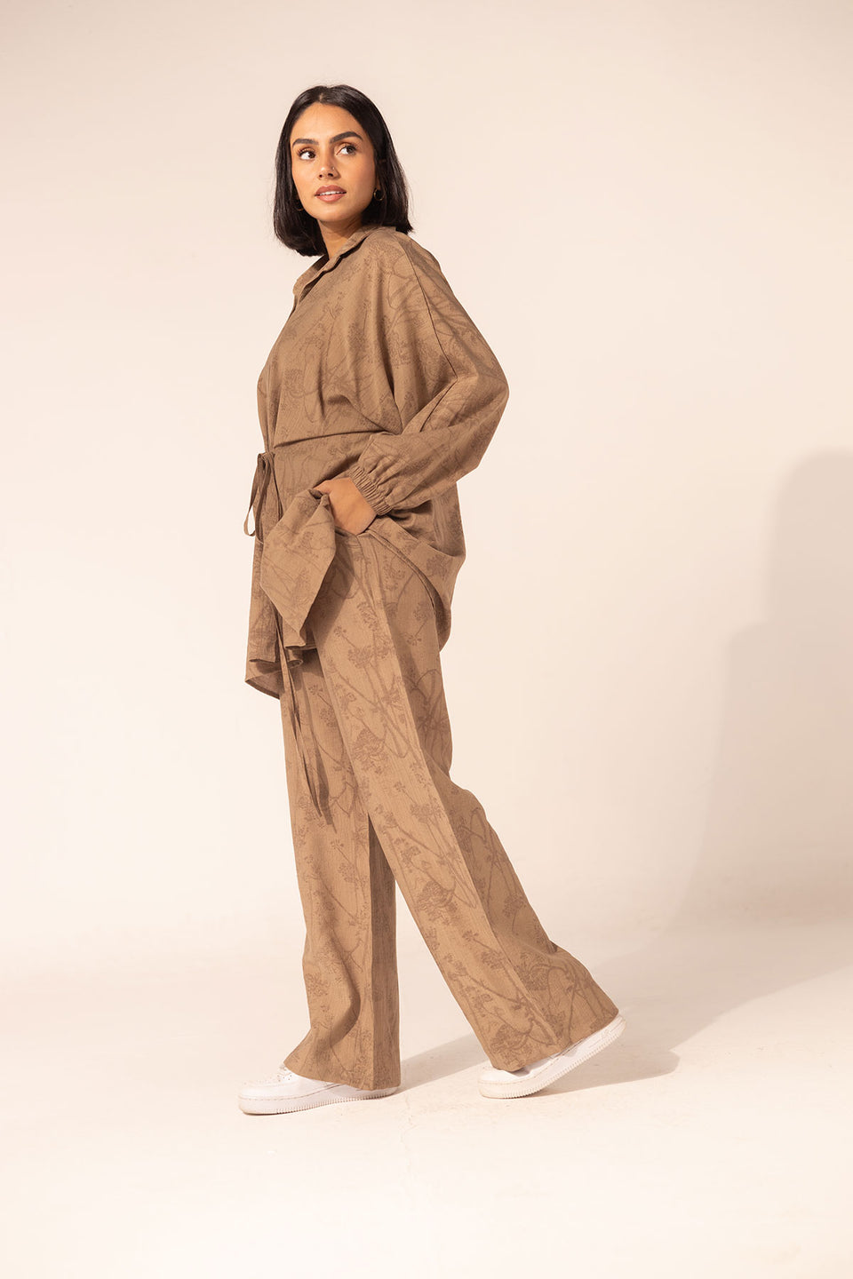 Brown Printed Rayon Modest Two-Piece Set