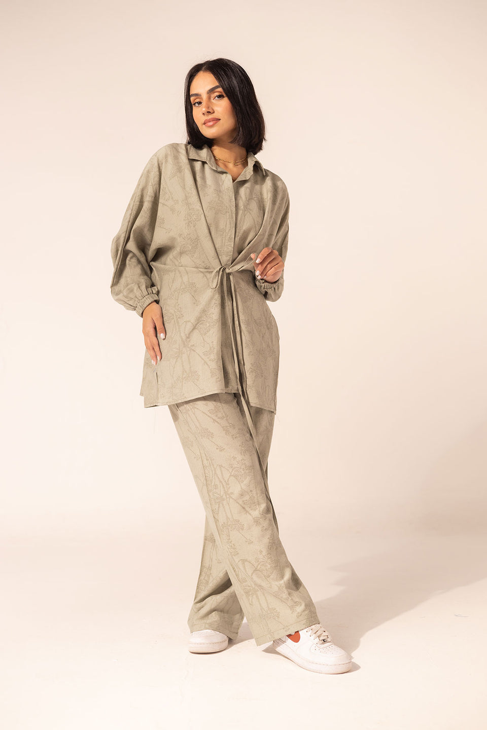 Olive Printed Rayon Modest Two-Piece Set