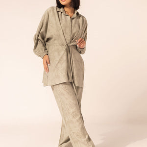 Olive Printed Rayon Modest Two-Piece Set