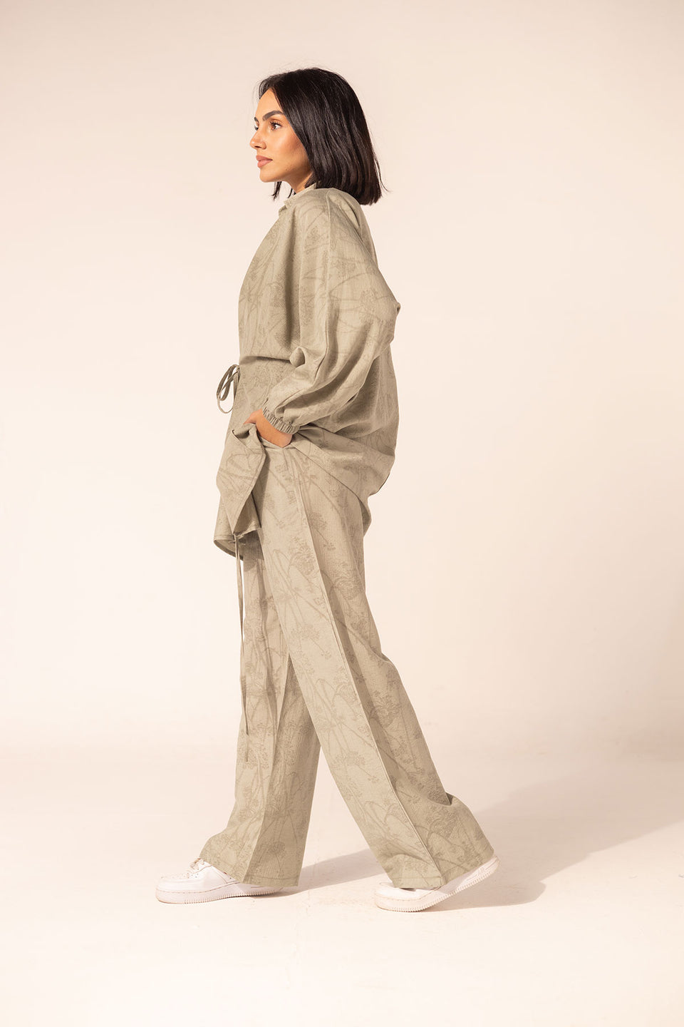 Olive Printed Rayon Modest Two-Piece Set