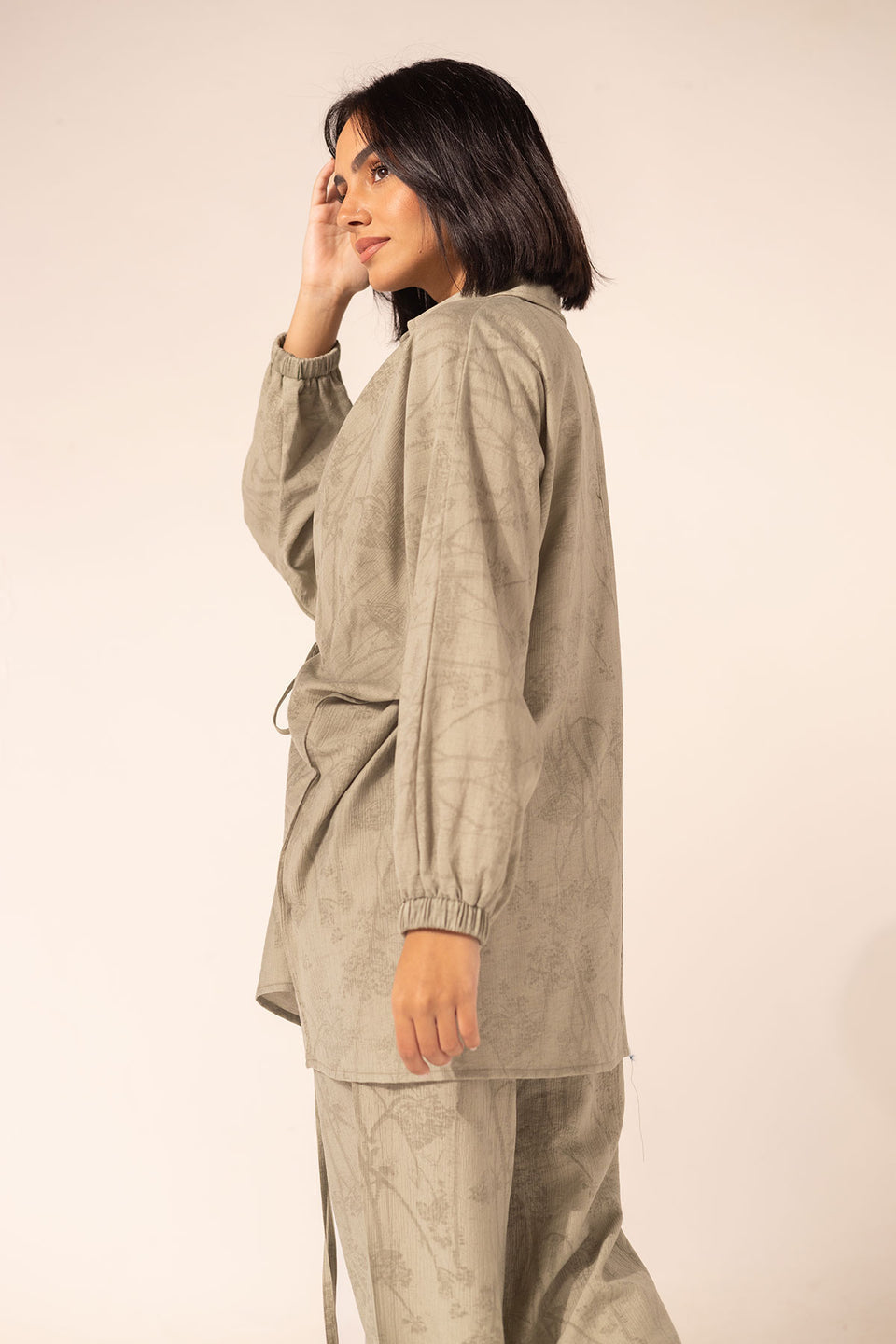Olive Printed Rayon Modest Two-Piece Set