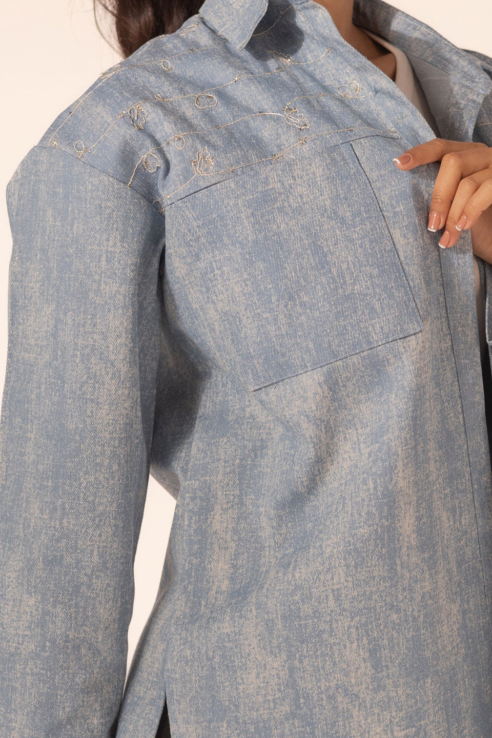 Blue Denim Hearts Embroidered Shirt