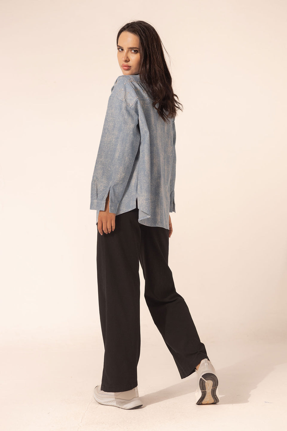 Blue Denim Hearts Embroidered Shirt