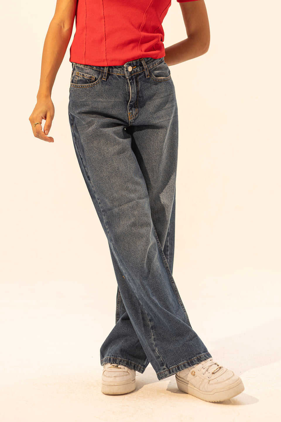 Vintage Wash Wide Leg Jeans
