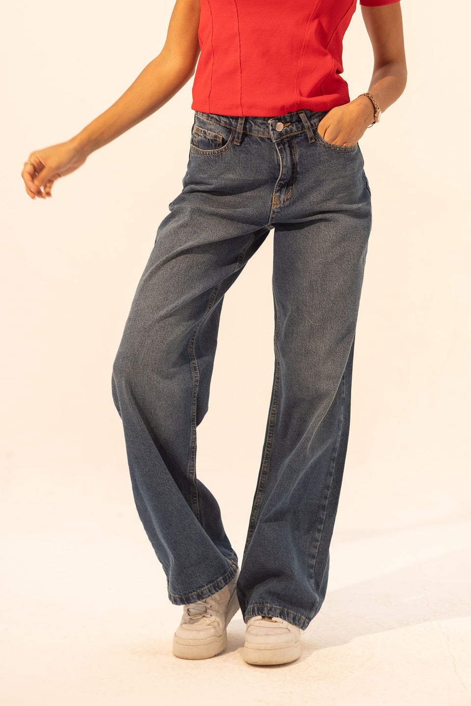 Vintage Wash Wide Leg Jeans