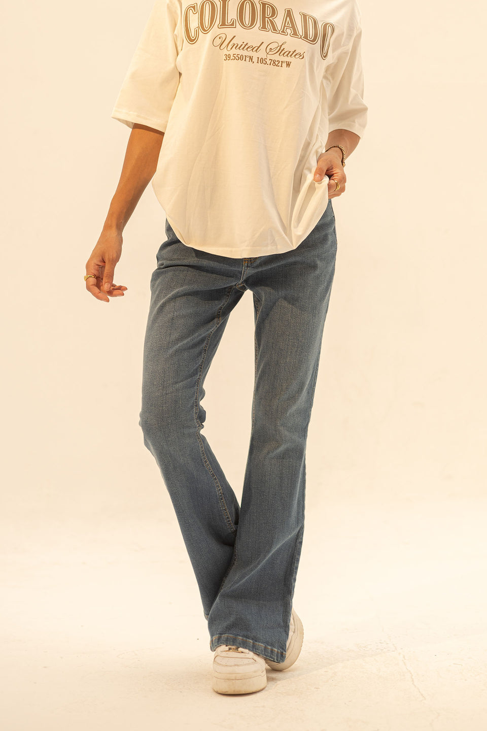 Navy High Rise Flared Jeans