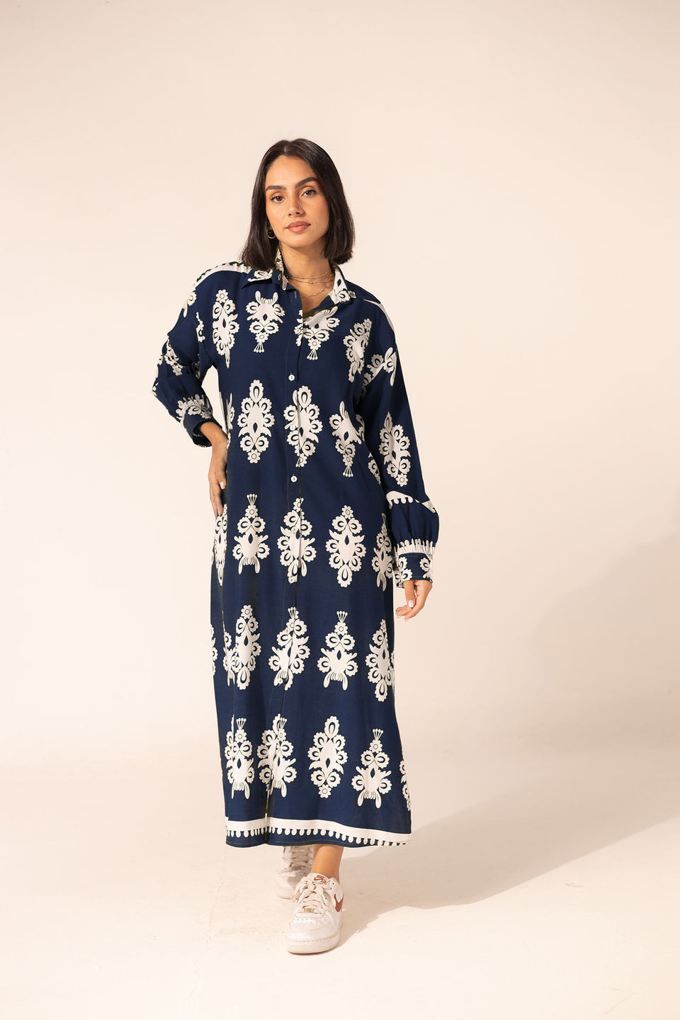Navy Patterned Summer Mini Dress