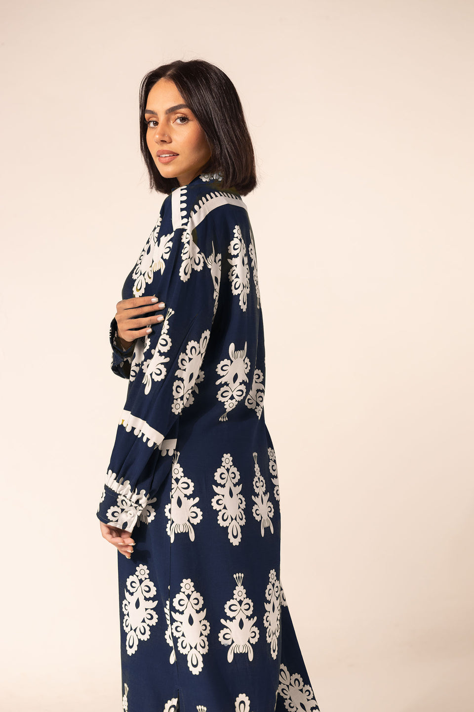 Navy Patterned Summer Mini Dress