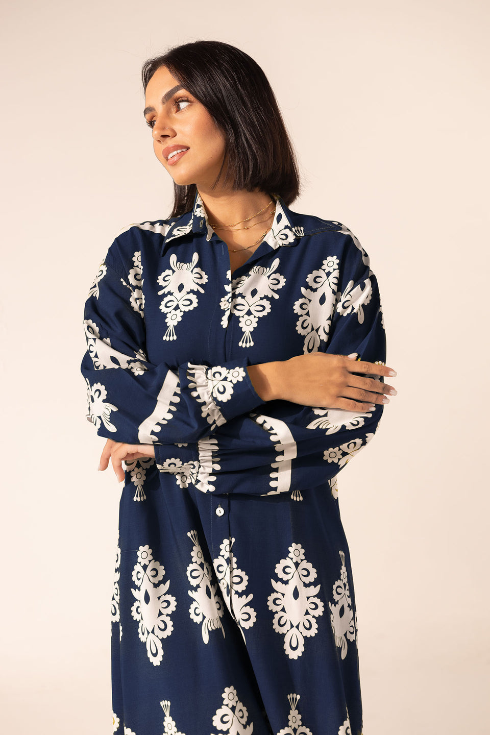 Navy Patterned Summer Mini Dress