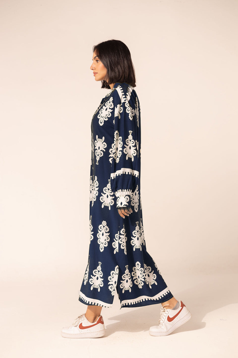 Navy Patterned Summer Mini Dress