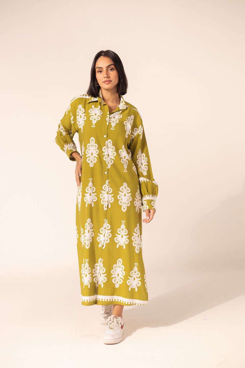 Olive Patterned Summer Mini Dress
