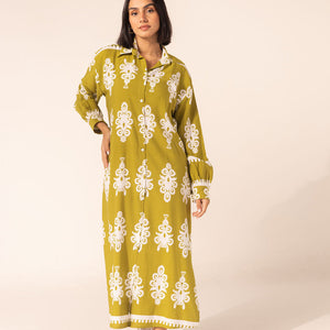 Olive Patterned Summer Mini Dress