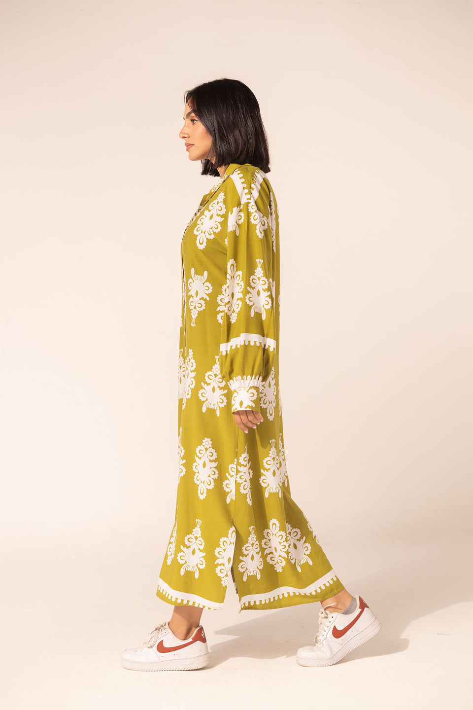 Olive Patterned Summer Mini Dress