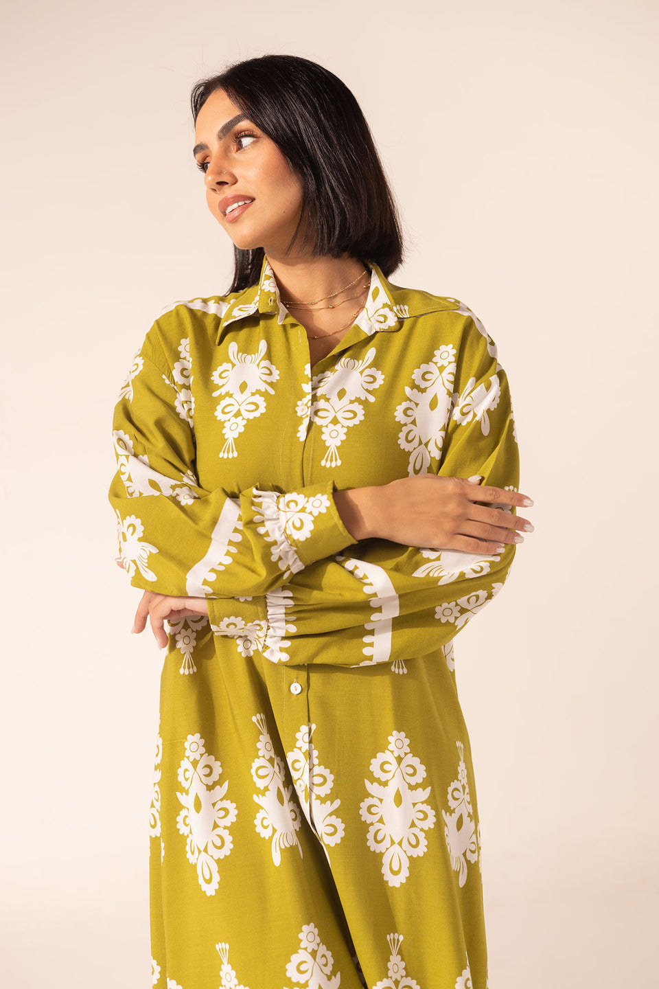 Olive Patterned Summer Mini Dress
