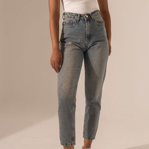 Purple Washed High-Waisted Mom Fit Jeans