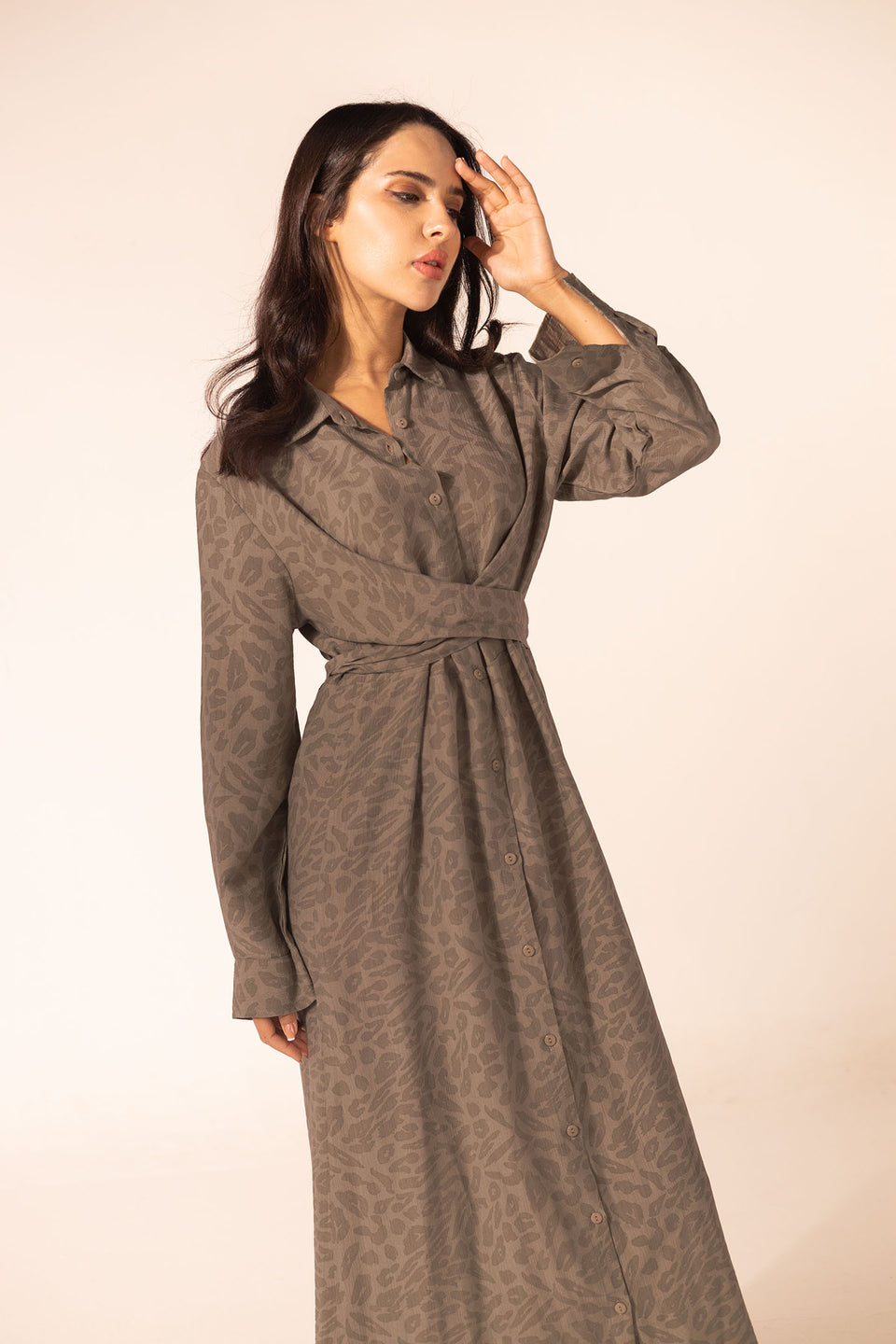 Brown Patterned Wrap Summer Dress