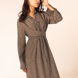 Brown Patterned Wrap Summer Dress