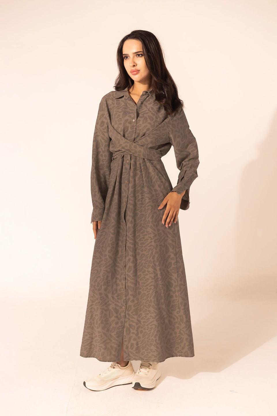 Brown Patterned Wrap Summer Dress