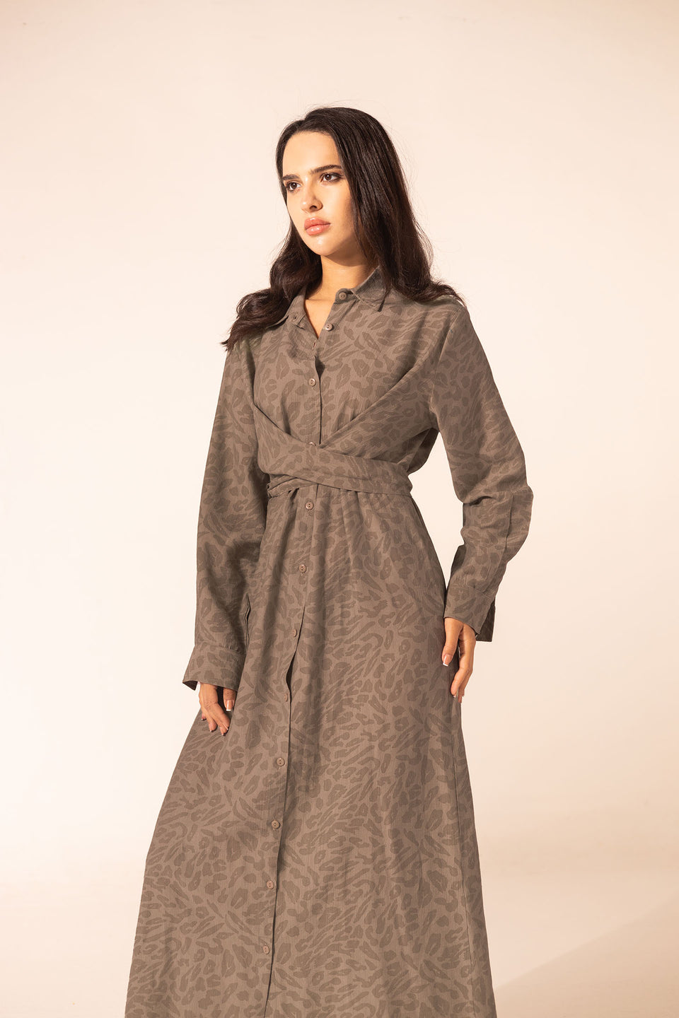 Brown Patterned Wrap Summer Dress