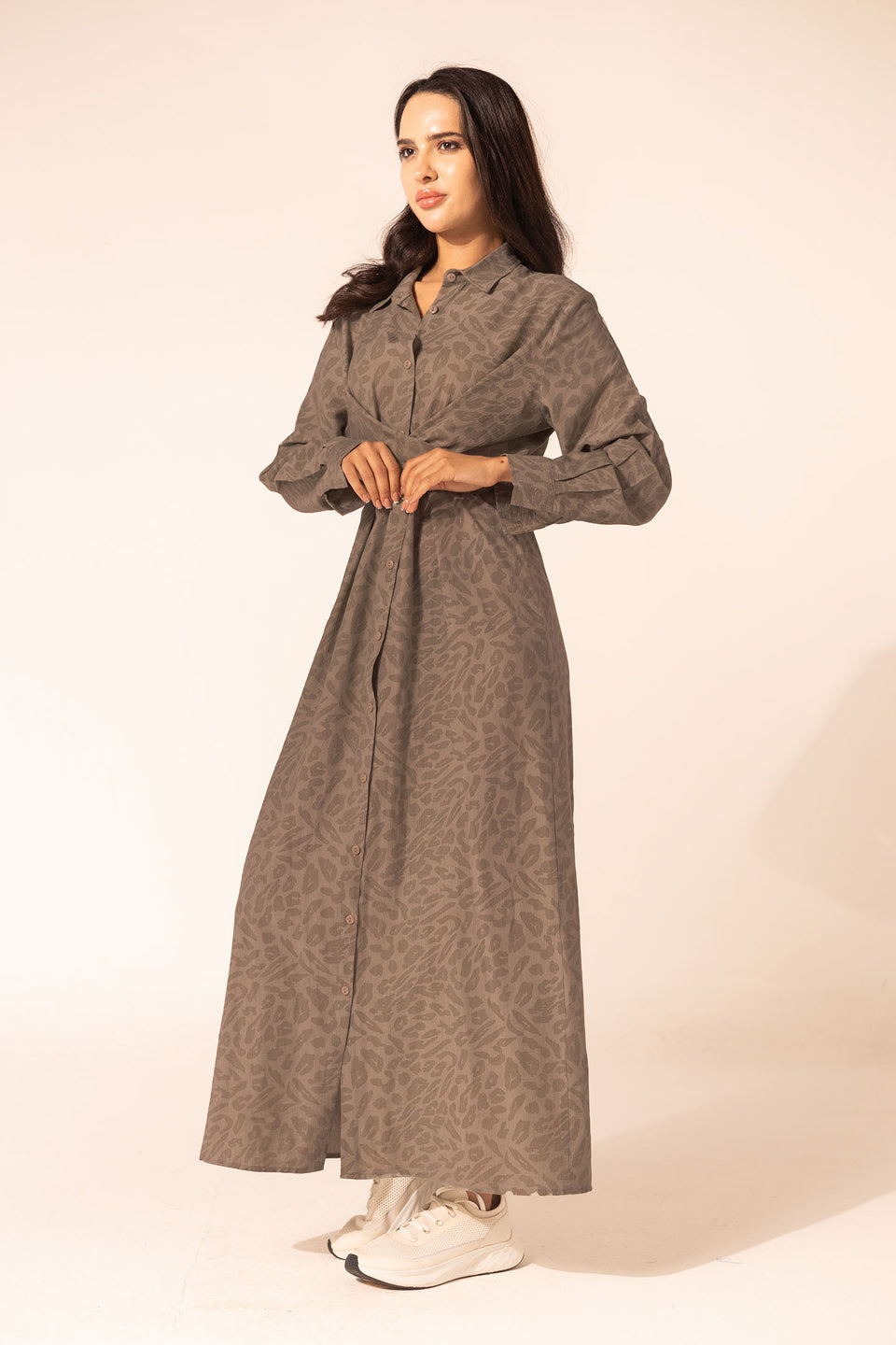 Brown Patterned Wrap Summer Dress