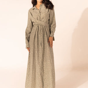 Olive Patterned Wrap Summer Dress