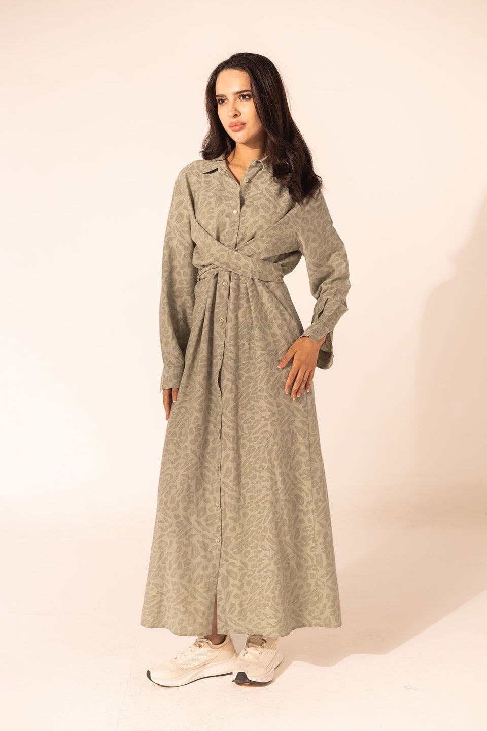 Olive Patterned Wrap Summer Dress