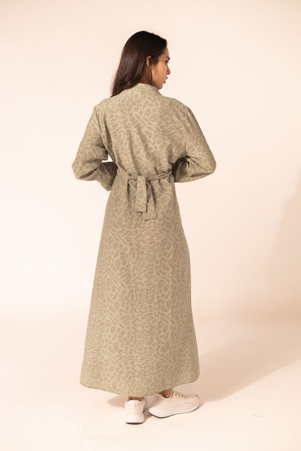 Olive Patterned Wrap Summer Dress