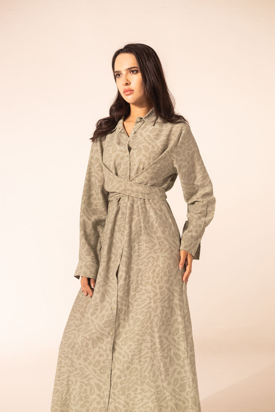 Olive Patterned Wrap Summer Dress