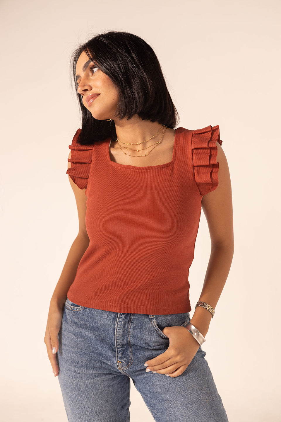 Orange Sleevles Summer Basic