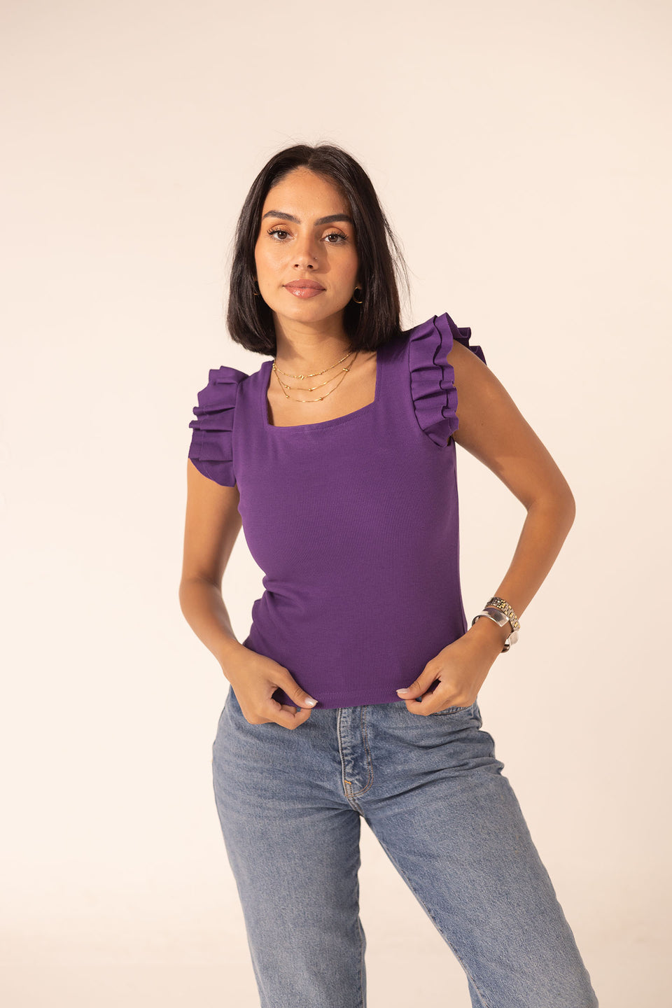 Purple Sleevles Summer Basic